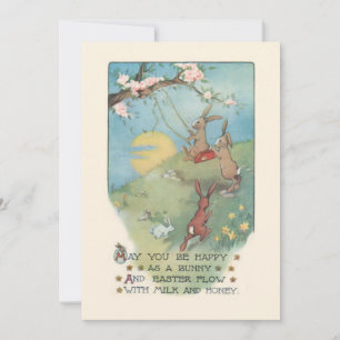 Vintage Bunnies Swing mit Ostergedicht Feiertagskarte