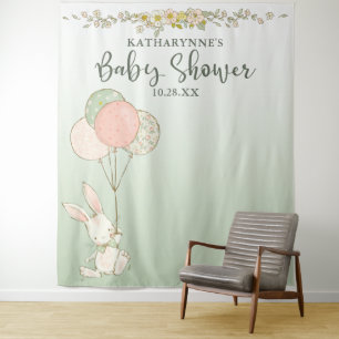 Vintage Bunny Balloons Blumendusche Hintergrund Wandteppich