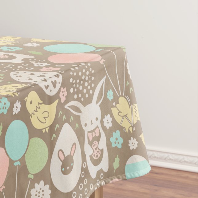 Vintage Bunny Eggs Chicks Pastel Brown Osterfest Tischdecke (Beispiel)