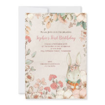 Vintage Bunny Floral 1. Geburtstag Girl Einladung