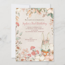 Vintage Bunny Floral 1. Geburtstag Girl Einladung