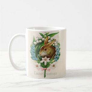 Vintage Bunny Floral Wreath Osterfeier Kaffeetasse