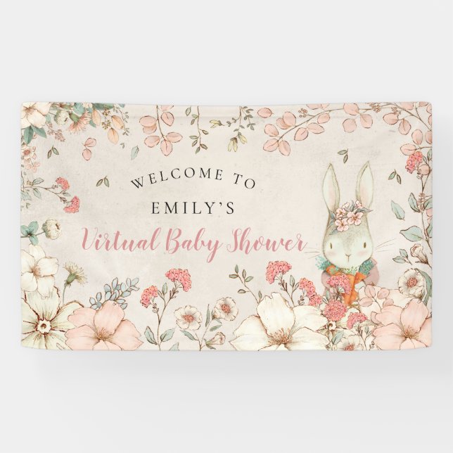 Vintage Bunny Girl Welcome Virtual Baby Dusche Banner (Horizontal)