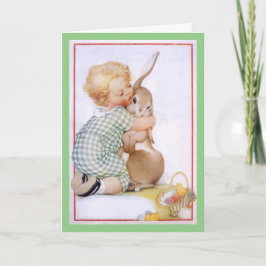 Vintage Bunny Hug Retro Osterkarte Feiertagskarte