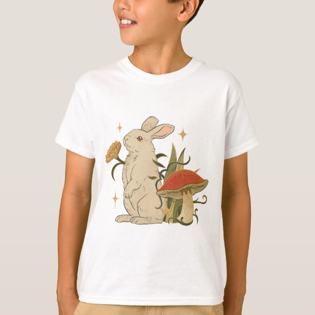 Vintage Bunny & Mushroom Artwork T-Shirt (Vorderseite)