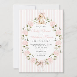 Vintage Bunny Pink Bow Floral Girl Baby Shower Einladung