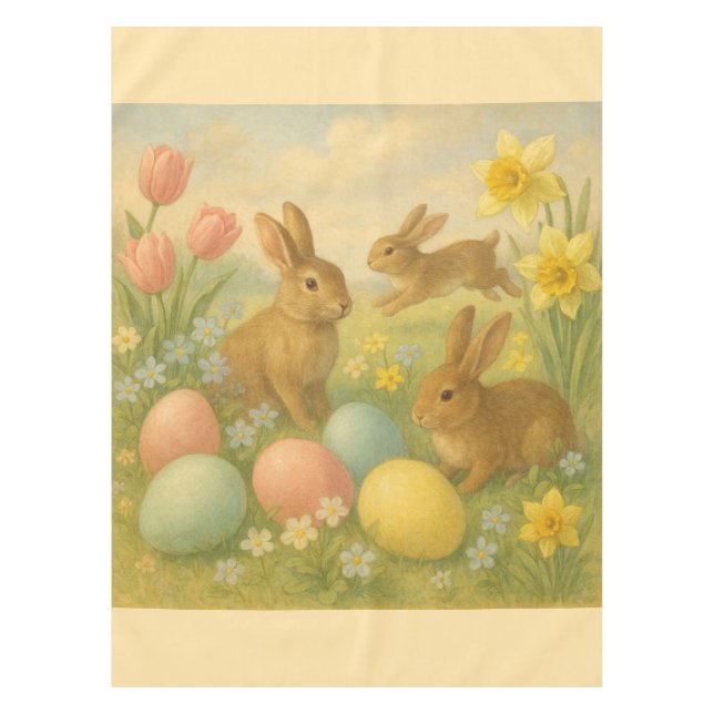 Vintage Bunny/Rabbit Easter Egg/Spring  Tischdecke (Vorderseite)