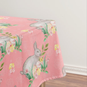 Vintage Bunny Spring Blumen Pastell Peach Oaster Tischdecke