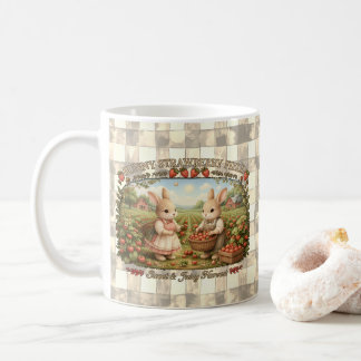 Vintage Bunny Strawberry Field Cottagecore Illustr Kaffeetasse