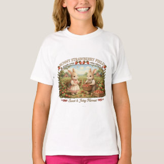 Vintage Bunny Strawberry Field Cottagecore Illustr T-Shirt
