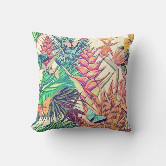 Vintage bunt tropische botanische Blumen und Kissen (Vorderseite)