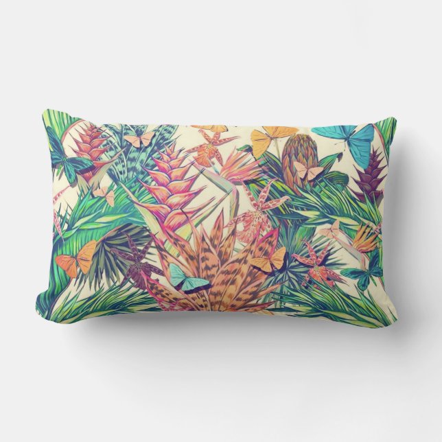 Vintage bunt tropische botanische Blumen und Lendenkissen (Vorderseite)