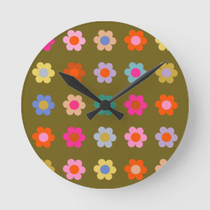 Vintage bunte Blumen abstrakt Retro-Blumen Runde Wanduhr