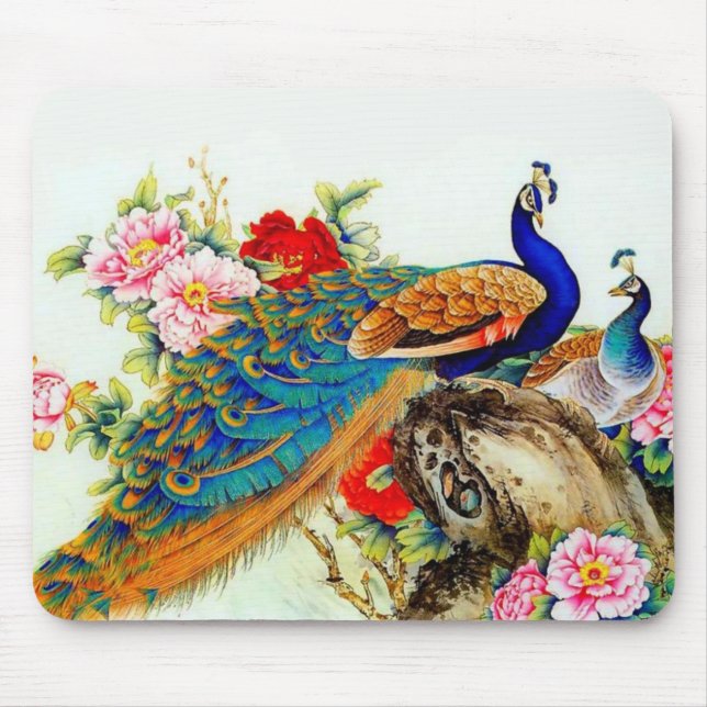 Vintage bunte Pfaus Mousepad (Vorne)