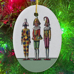 Vintage bunte wunderliche drei Narrenpuppen Keramikornament