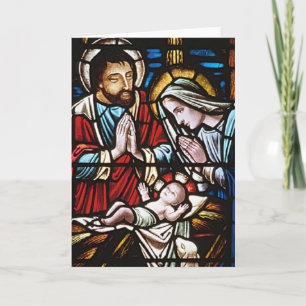 Vintage-Buntglas-Weihnachtskarte Feiertagskarte
