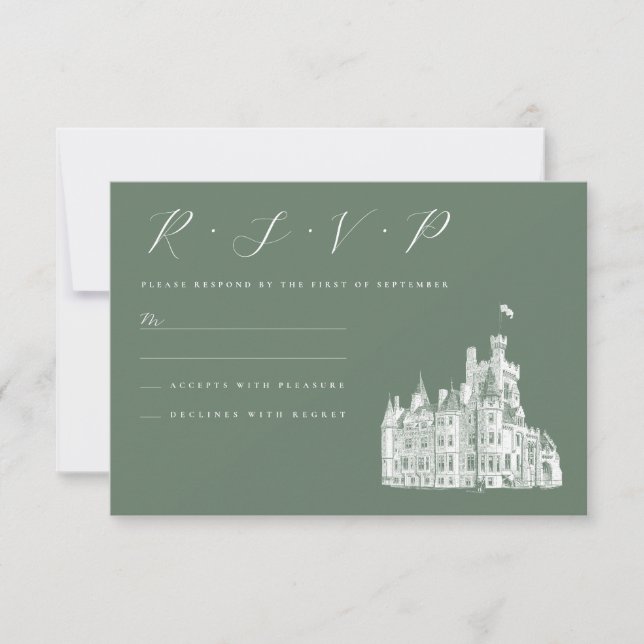 Vintage Burg RSVP Karte (Vorderseite)