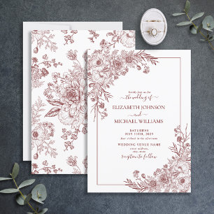 Vintage Burgund Floral Line Art Script Hochzeit Einladung