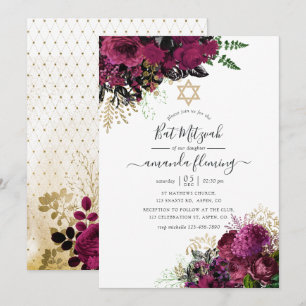 Vintage Burgund - Marsala und Gold Bat Mitzvah Einladung