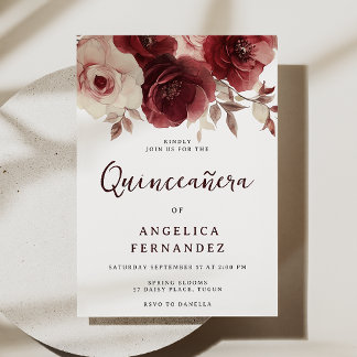 Vintage Burgund Rose Quinceanera 15. Geburtstag Einladung