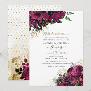 Vintage Burgund und Gold 50. Hochzeitstag Einladung