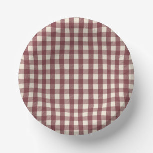 Vintage-Burgunder-Gingham-Weihnachten Pappteller