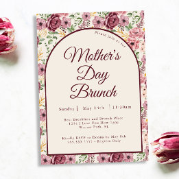 Vintage Burgunder Rosa Blumen Muttertags-Brunch Einladung