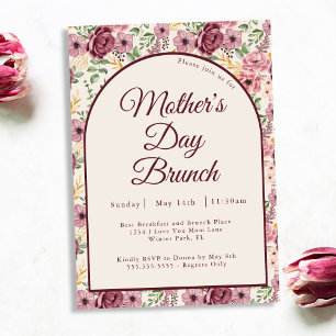 Vintage Burgunder Rosa Blumen Muttertags-Brunch Einladung