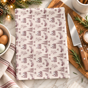 Vintage-Burgunder-Weihnachts-Toile-Pferdeschlitten Geschirrtuch