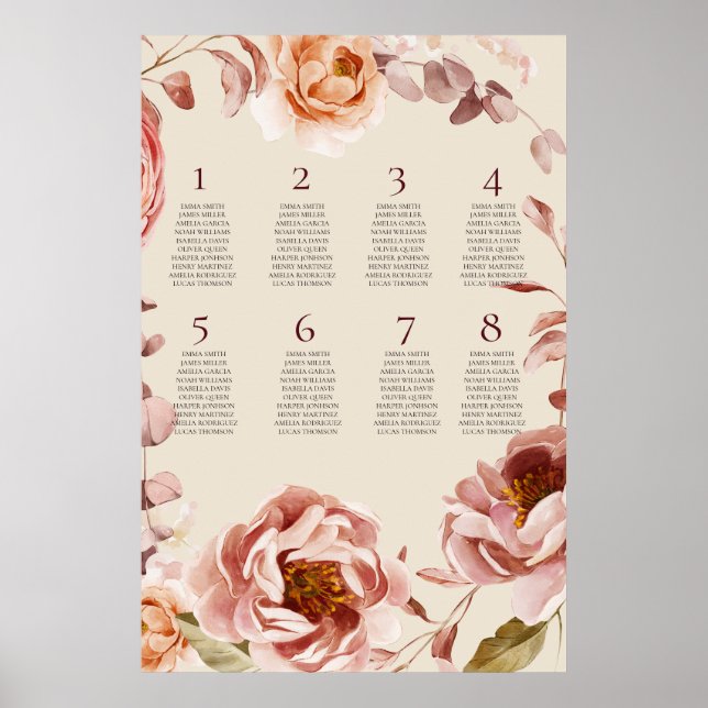 Vintage Burgundy and Beige Seating Chart Poster 2  (Vorne)