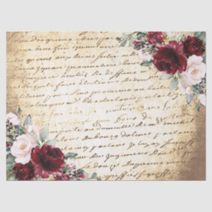 Vintage Burgundy Blush Rose Alte Buchstabendekoupa Seidenpapier