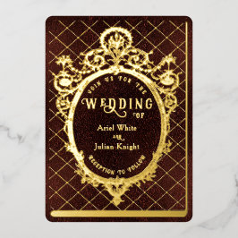 Vintage Burgundy Book Lovers Ornate Frame Wedding Folieneinladung