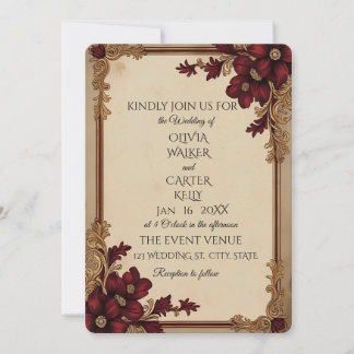 Vintage Burgundy Floral Wedding Einladung