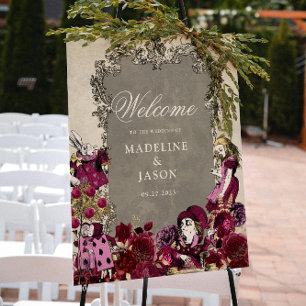 Vintage Burgundy Gold Alice im Wunderland Hochzeit Poster