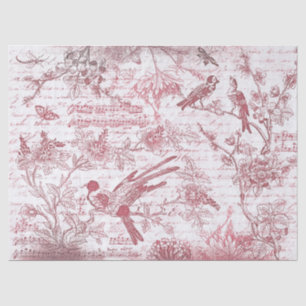 Vintage Burgundy Red Birds Blume Französisch Scrip Seidenpapier