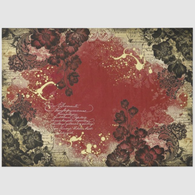 Vintage Burgundy Shabby Chic Floral Decoupage   Seidenpapier (Vorderseite)