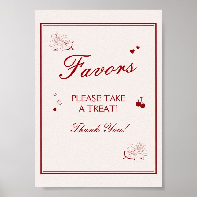 Vintage Burgundy Valentine Bridal Shower Favor Poster (Vorne)