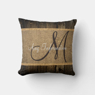 Vintage-Burlap-Rustik-Holz-Look Monogramm Kissen