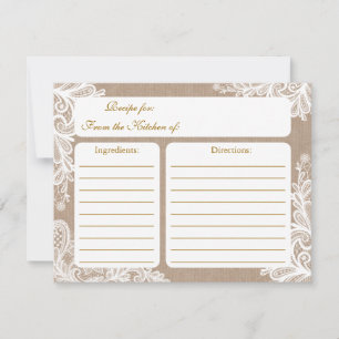 Vintage Burlap- und Lace-Brautparty-Rezept-Karte