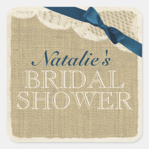Vintage Burlap- und Spitzen mit Navy Blue Bow Quadratischer Aufkleber