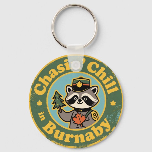 Vintage Burnaby BC Raccoon Chill Schlüsselanhänger (Vorderseite)