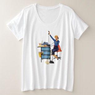 Vintage-Büro-Retro-Arbeitsfrau-Kunst Große Größe T-Shirt