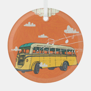 Vintage Bus: Wolken-Textur-Hintergrund Ornament Aus Glas