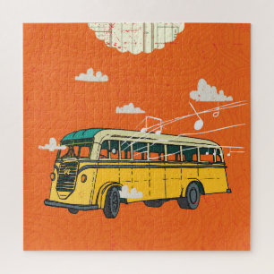 Vintage Bus: Wolken-Textur-Hintergrund Puzzle