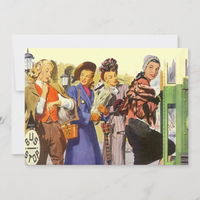 Vintage Bushaltestelle BESTE FREUNDIN Retro Gal Pa Einladung (Vorderseite)