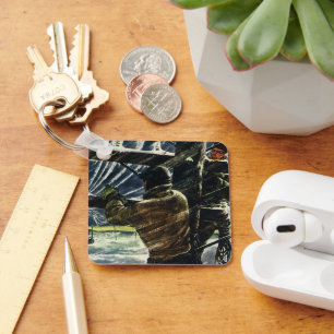 Vintage Business Electrician Working in Snow Storm Schlüsselanhänger