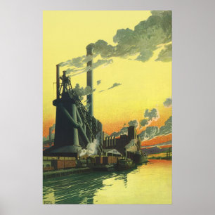 Vintage Business Factory, Fertigung auf einem Dock Poster