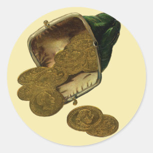Vintage Business Finance, Goldmünzen Geld in Geldb Runder Aufkleber