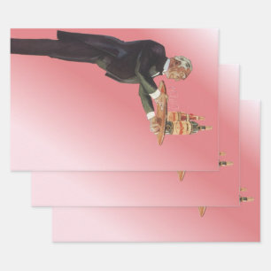 Vintage-Butler im Smoking, der Wein auf einem Tabl Geschenkpapier Set