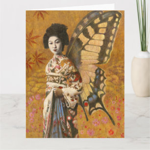 Vintage Butterfly-Flügel Geisha Großkarte Karte
